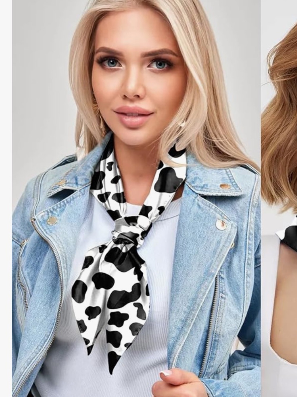 Stylish Black & White Cow Print Neck Scarf 24” new